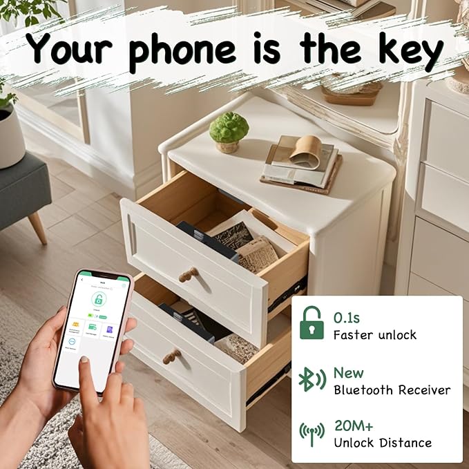 Smart RFID Cabinet Lock, Hidden Digital Electronic Bluetooth RFID Cabinet Drawer Lock for Adults Baby Proofing Teens Liquor Cupboard File