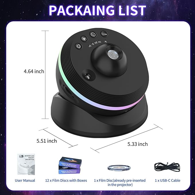 Meteor Galaxy Projector, 13 in 1 Planetarium Star Projector Starry Sky Night Light with Solar System Constellation Moon for Kids Adults Bedroom Ceiling Home Theater Living Room Decor