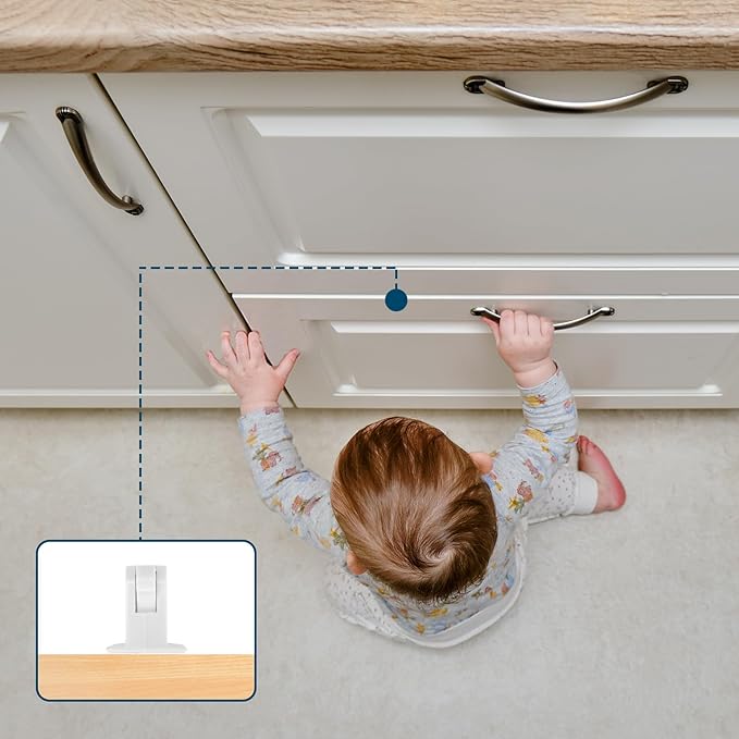 Inaya Magnetic Cabinet Locks for Baby Proofing, 6 Locks & 1 Key, Child Proof Magnet Locks for Cabinets & Drawers with Invisible Design, 3M Adhesive for Easy Installation - No Drill & Tools Needed