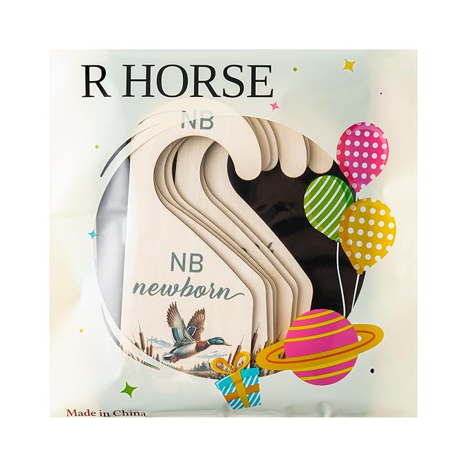 R HORSE Wooden Baby Closet Dividers - 8Pcs Mallard Duck Baby Closet Organizer Double-Sided Newborn Clothes Size Hanger Dividers Nursery Decor Birthday Gift for Boy Girl (0-24 Months)