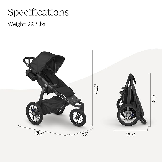 UPPAbaby Ridge Jogging Stroller/Durable Performance Jogger with Never-Flat Tires/Built for Walking, Running, Hiking/Water Bottle Holder and Basket Cover Included/Jake (Charcoal/Carbon Frame)