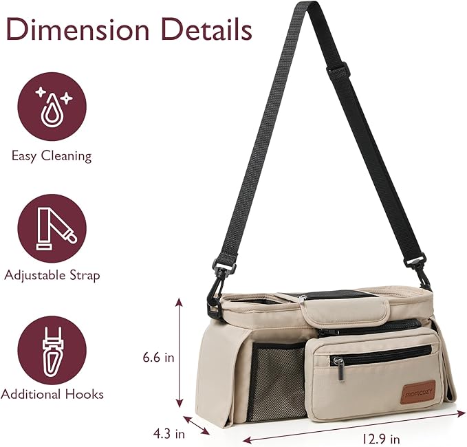 Momcozy Universal Stroller Organizer with Insulated Cup Holder Detachable Phone Bag & Shoulder Strap, Fits for Stroller like Uppababy, Baby Jogger, Britax, BOB, Umbrella and Pet Stroller