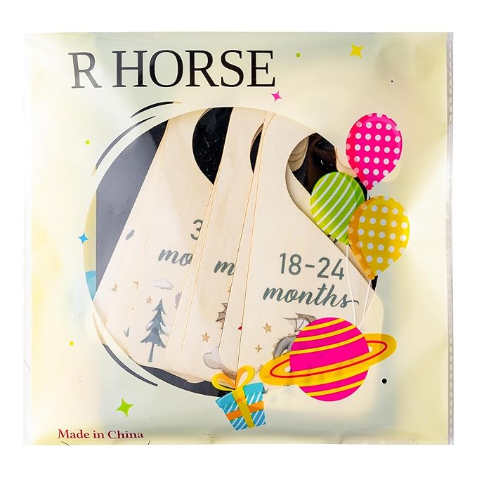 R HORSE Wooden Baby Closet Dividers - 8Pcs Dragon Baby Closet Organizer, Double-Sided Newborn Clothes Size Hanger Dividers, Nursery Decor Birthday Gift for Boy Girl (0-24 Months)