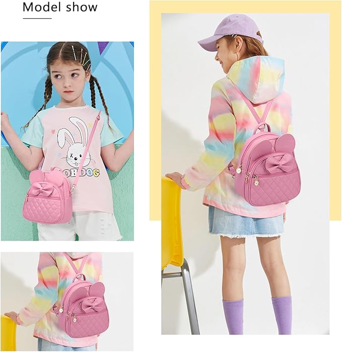 KL928 Girls Bowknot Polka Dot Cute Mini Backpack Small Daypacks Convertible Shoulder Bag Purse for Women