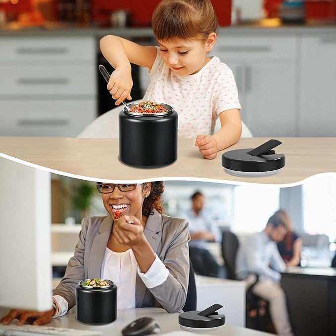 26oz Kids Thermos for Hot Food, Insulated Vacuum Food Jar with Buckle Lid, Stainless Steel Wide Mouth Leak Proof Insulated Lunch Container for School Picnic Travel, Black