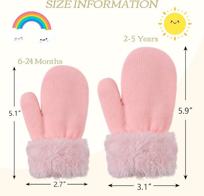PESAAT Baby Girl Mittens Fleece Toddler Boy Mittens Warm Kids Winter Gloves Unisex Cold Weather Baby Gloves