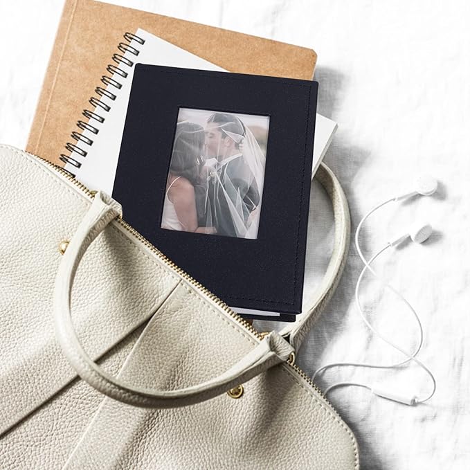 RECUTMS Photo Album 4x6 100 Pages Photos Leather Cover Picture Book with Personalized Front Window for Wedding Family Children Graduation Anniversary Vacation (Black blue)