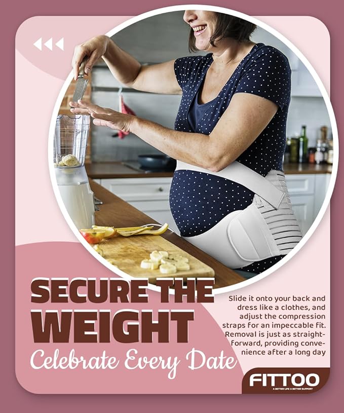 FITTOO Maternity Belt Back Support Belly Band Pregnancy Belt Support Brace Abdominal Binder Waist Support Beige X-Large