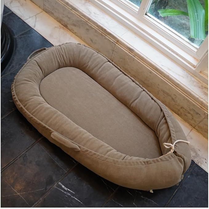 Infant Lounger, Baby Nest Cover for Baby Girls & Boys, Newborn Essentials for Baby 0-12 Months, 100% Cotton Breathable (Fields of Rye, Corduroy)