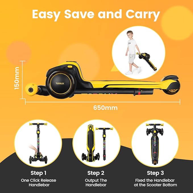 TONBUX Kids Scooter for Age 3-12, Toddler Scooter with 4 Adjustable Heights, Light Up 3-Wheels Scooter, Shock Absorption Design, Lean to Steer, Balance Training Scooter for Kids