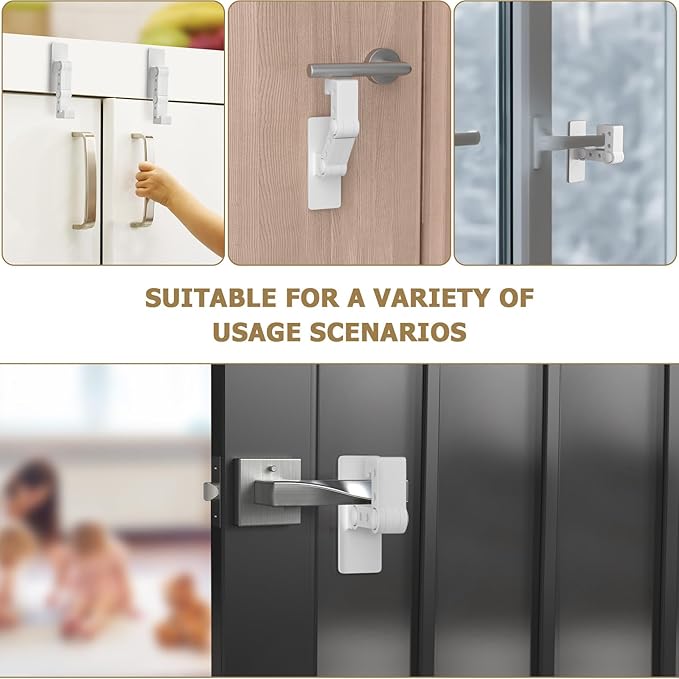 Child Proof Door Lever Lock - Door Locks for Kids Safety - Door Knob Child Proof - Baby Proofing 3M Adhesive - Door Handle Child Proof - White Baby Safety Locks for Toddlers - 2 Pack