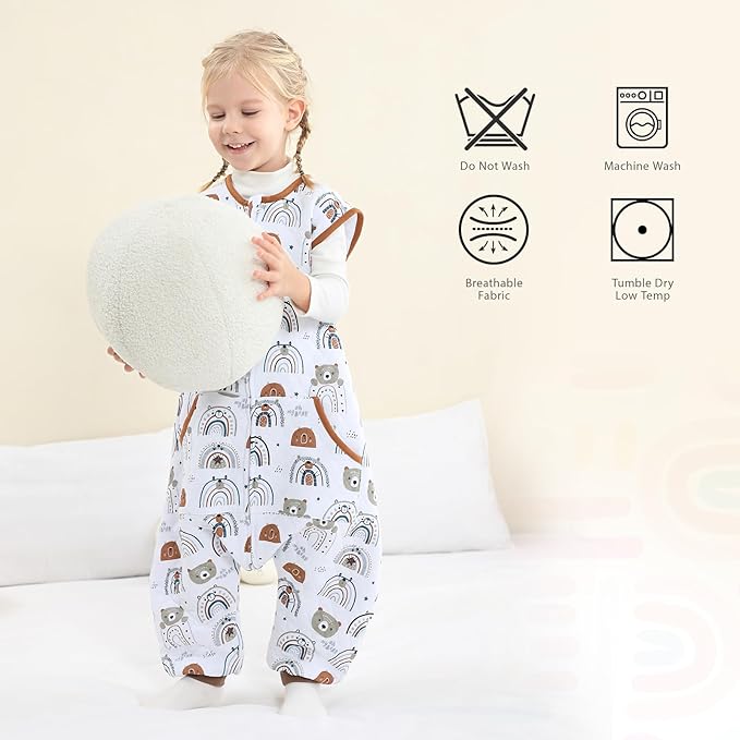 Baby Toddler Sleep Sack with Feet 2.5 TOG Winter, Wearable Blanket with Legs, Toddler Sleeping Sack Long Sleeve (Bear, 3T-5T)