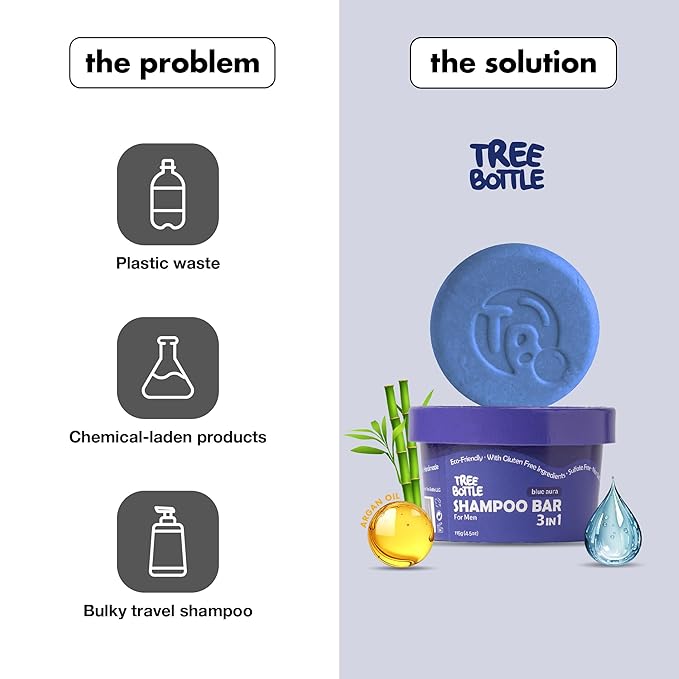 Tree Bottle Argan Oil + Bamboo Extract 3-in-1 Shampoo Bar for Men - For Hair, Beard & Body - Deep Clean, Nourishing & Frizz Control - Natural, Paraben & Sulfate-Free - Made in USA - 4.5oz