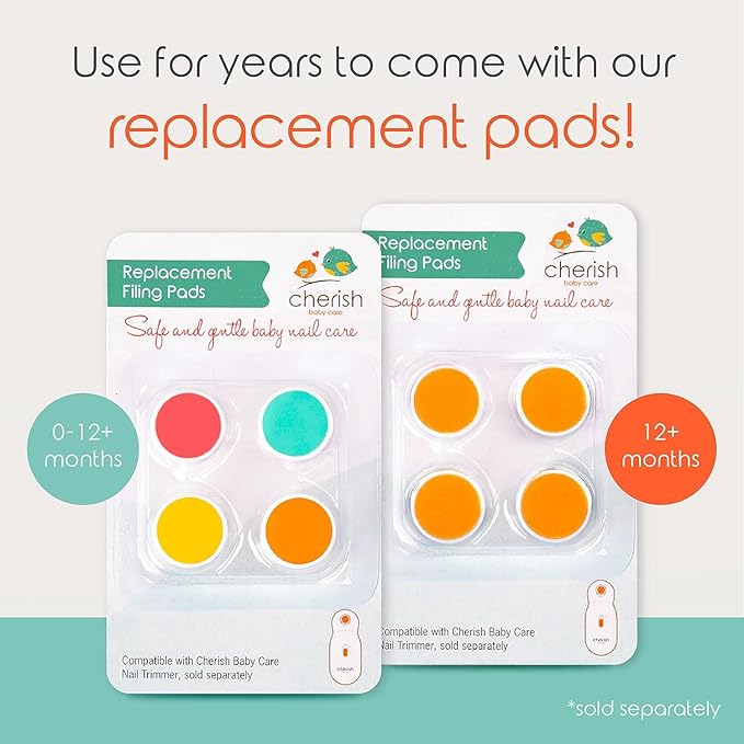 Cherish Baby Care Baby Nail Trimmer Electric - Automatic Safety Stop, BPA-Free & Safety-Tested Electric Nail File Baby, Includes 4 File Pads, 0-12+ Months