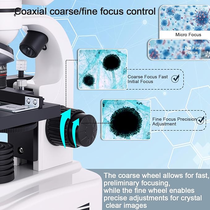 Binocular Microscope Magnification 40X-2500X, WF10x and WF25x Eyepieces, Dual LED Illumination, Suitable for Schools Home Labs Educational Adult Microscope