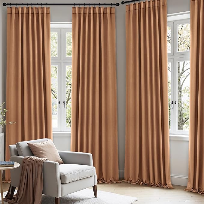 ANRODUO Back Tab Blackout Curtains for Bedroom Living Room, Rod Pocket Pinch Pleated Thermal Insulated Room Darkening Curtains 54 Inches Long 2 Panels, Brown, 42 x 54 Inch
