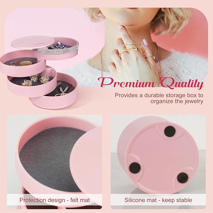 CONBOLA Jewelry Holder Organizer, Christmas Gifts Ideas for Women, Small Jewelry Storage Box Earring Holder, 5-Layer Rotating Jewelry Storage Tray with Lid for Bracelets Rings Bracelets