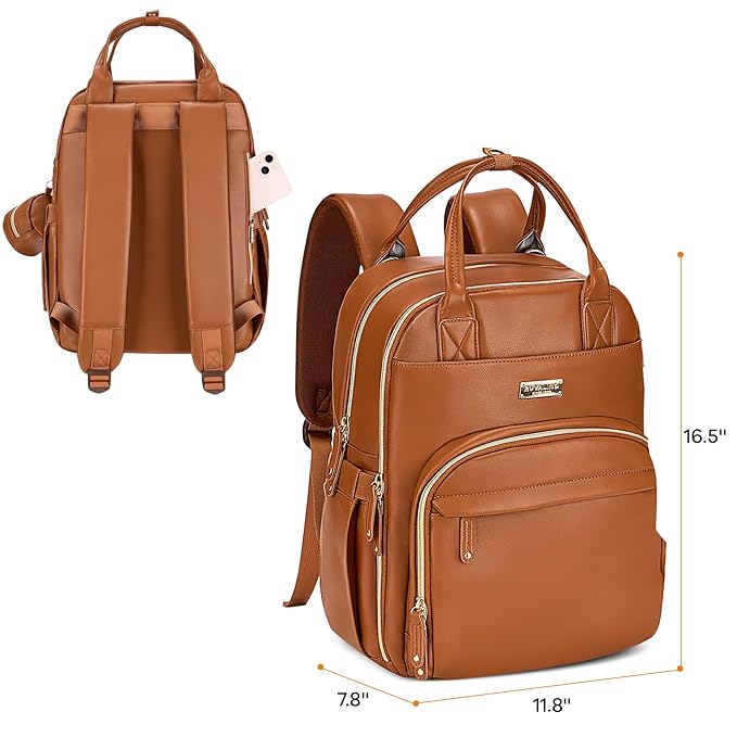 RUVALINO Diaper Bag Backpack, Multifunction Travel Pack Maternity Baby Changing Bags, Large Capacity, Waterproof, Brown