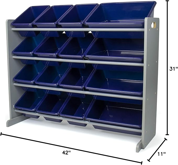 Humble Crew Supersized Toy Storage Organizer with 16 Removable Bins, Grey/Navy – Large Toy Storage for Toddlers Ideal for Kids' Rooms, Playrooms, and Nurseries - Modern Toy Bins for Kids
