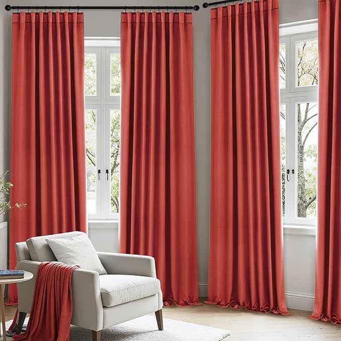 ANRODUO Back Tab Blackout Curtains for Bedroom Living Room, Rod Pocket Pinch Pleated Thermal Insulated Room Darkening Curtains 84 Inches Long 2 Panels, Burnt Orange, 42 x 84 Inch