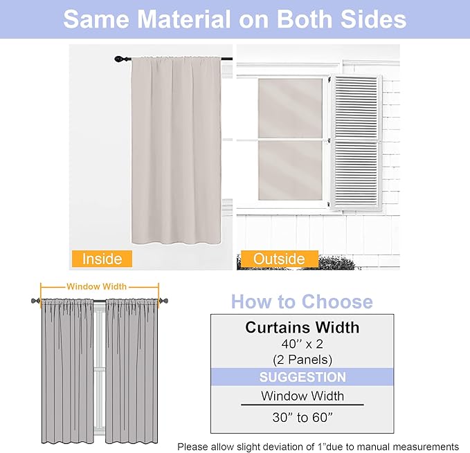 Simplebrand Ava Natural Blackout Curtains for Bedroom 84 Inch Length 2 Panels Set, Solid Thermal Insulated Privacy Living Room Window Treatment Curtains Blackout Drapes, W40 x L84 Inch, Natural