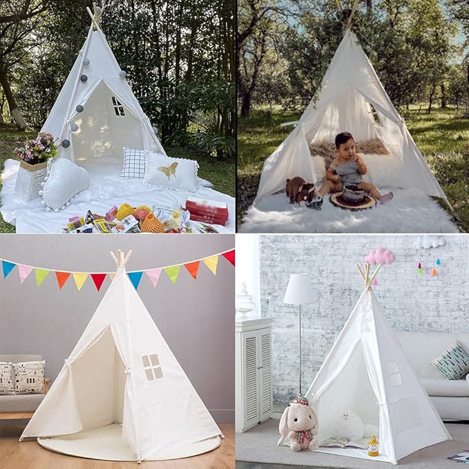 Teepee Tent for Kids-Portable Children Play Tent Indoor Outdoor (White)