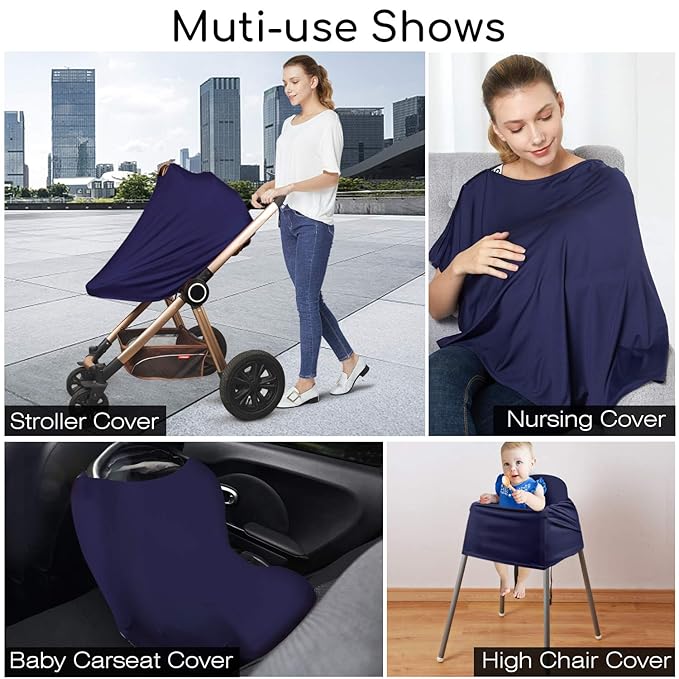 Nursing Cover & Baby Nursing Poncho,Multi Use Breastfeeding Cover for CarSeat Canopy, High Seat Cover, Stroller Cover, Shopping Cart Cover,Nursing Scarf for Boy and Girl by Kefee Kol (Blue)
