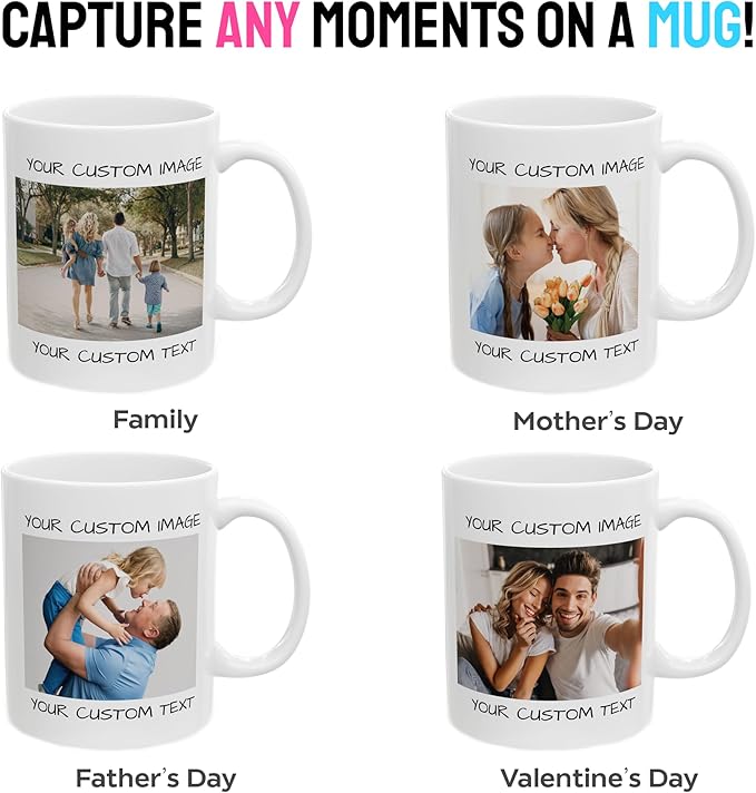 Personalized Coffee Mug – Custom Photo, Text, or Logo Ceramic Mug Tea Cup | Taza Personalizada with Picture or Message | Customized Gift Idea for Men & Women, Mom, Dad, Friends - White/Black | 11oz