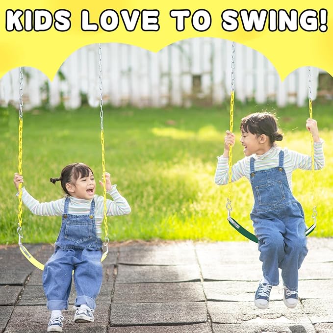 Swing Set for Kids with Chain-Play Swing for Adults with Stainless Steel Mental Taiangle Ring-Suitable for Family Backyard-Play Swing Set (AB010002-6)