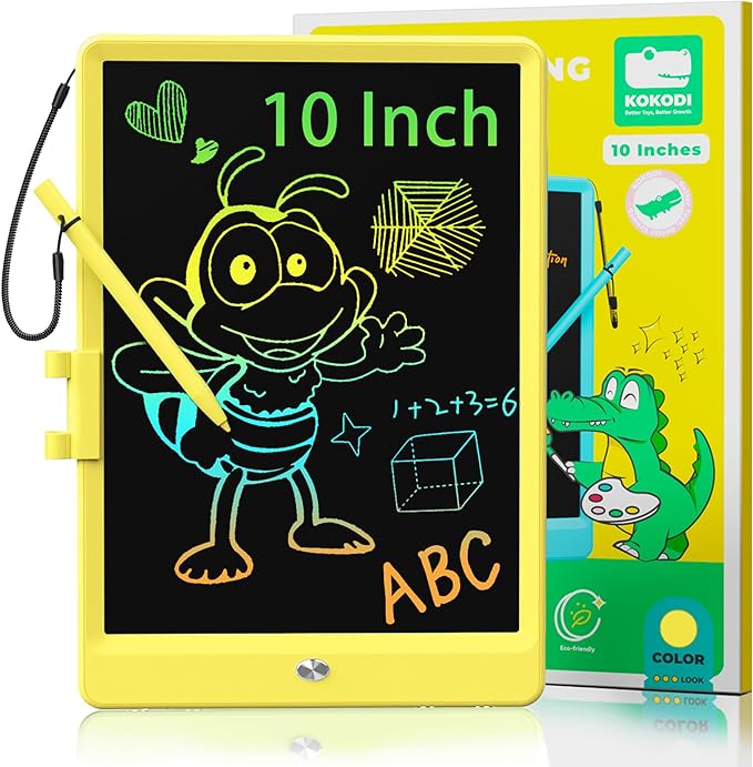 KOKODI LCD Writing Tablet, 10 Inch Colorful Toddler Doodle Board Drawing Tablet, Erasable Reusable Electronic Drawing Pads, Educational and Learning Toy for 3-6 Years Old Boy and Girls
