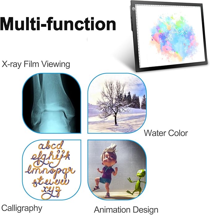 LitEnergy Rechargeable Battery Powered Light Tracing Box, Ultra-Thin Adjustable USB Power Artcraft LED Trace Light Pad Size A4 for Drawing, Streaming, Sketching, Animation, Stenciling (Black)