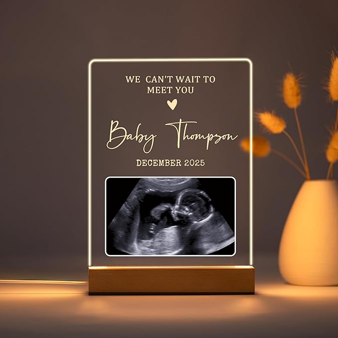 Personalized First Time Parents Gifts for Mom, Custom Ultrasound Picture Frame for Pregnant Announcement, Anniversary Mothers Day Gifts for Mom from Kids, Customized Acrylic Plaque Night Light