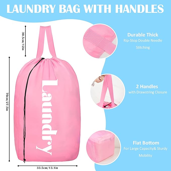 Sylfairy 2 Pack XL Laundry Bag with Strap,Heavy Duty Travel Laundry Bag,Rip-Stop Dirty Clothes Shoulder Bag with Drawstring,Easy Fit a Laundry Hamper or Basket Travel Essentials