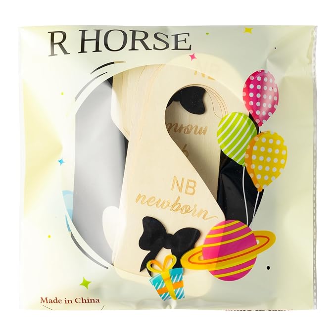 R HORSE Wooden Baby Closet Dividers - 8Pcs Double-Sided 3D Black Bow Baby Closet Organizer Newborn Clothes Size Hanger Dividers Nursery Decor Baby Shower Birthday Gift for Boy Girl (0-24 Months)