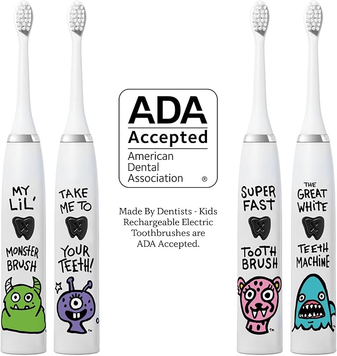 Kids Electric Toothbrush - Rechargeable Vibrating Toothbrush with Timer, Includes 6 Replacement Heads, Gently Cleans Little Teeth, for Girls and Boys, Kids & Toddlers Age 2+, Shark