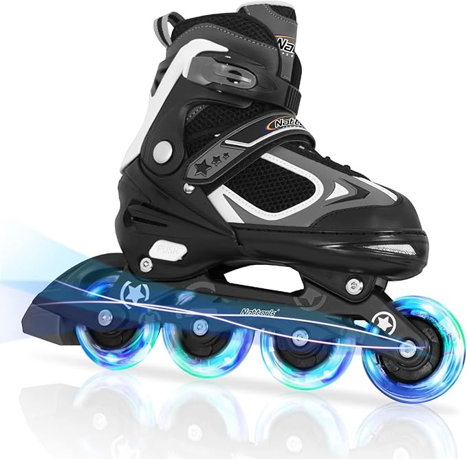 Nattork Blade Roller Skates for Boys with Light Up Wheel, Outdoor & Indoor Illuminating Black Inline Skates for Boys Little Kids Toddler Ages 5-8 4 5 6, Beginners