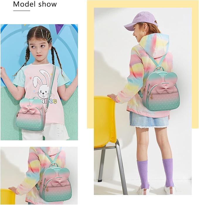 KL928 Girls Bowknot Polka Dot Cute Mini Backpack Small Daypacks Convertible Shoulder Bag Purse for Women