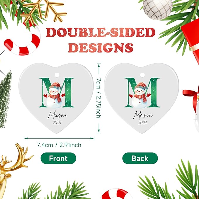 Name Ornaments for Christmas Tree, Personalized Christmas Ornaments, Custom Initial A-Z Monogram Ceramic Ornament 2025, Customized Gifts, Stocking Name Tags