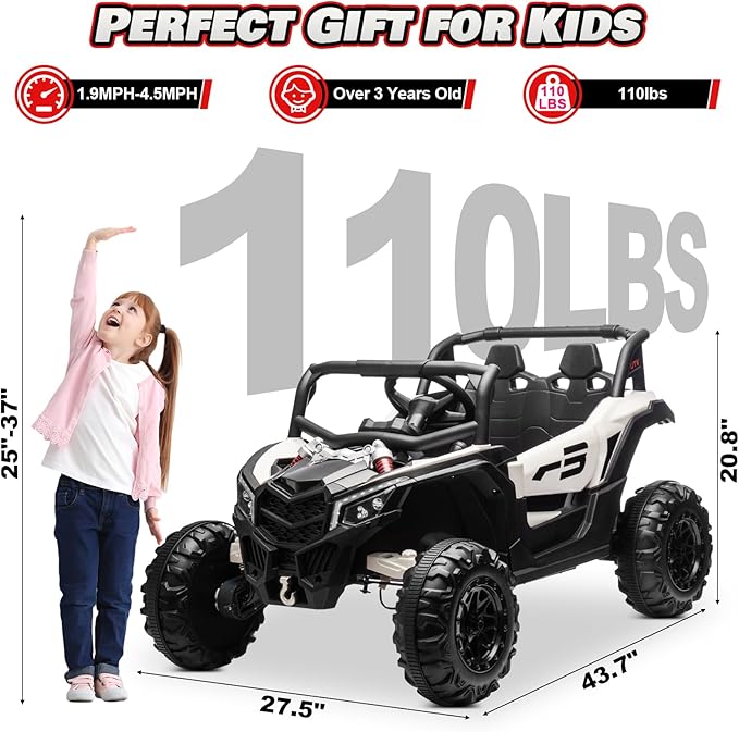 Electric Car for Kids, JOYRACER 24V Ride on Car Battery Powered Off-Road UTV w/Remote Control, 3 Speeds, 4x150W Powerful Motors, 18" Seat, Bluetooth, MP3, Electric Vehicles with Big Pull Bow