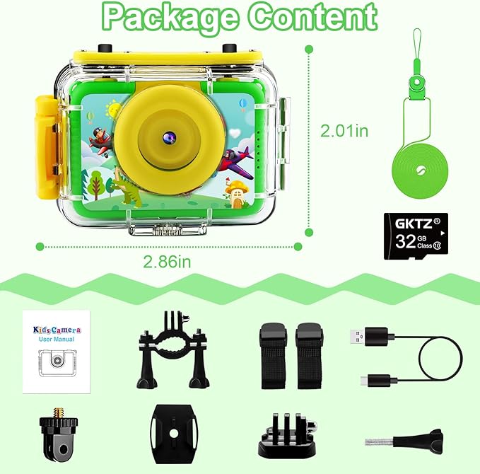 GKTZ Kids Camera - Waterproof Underwater Camera for Kids, Christmas Birthday Gifts for Boys Age 3-12, 1080P HD Children Digital Action Camera, Pool Toys for Kids Age 4-12