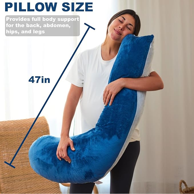 Pregnancy Pillow, Soft Maternity Pillow with Detachable & Adjustable Pillow Cover, Full Body Pillow for Adults Sleeping, Support for Back, Belly, Legs, HIPS Grey and Blue
