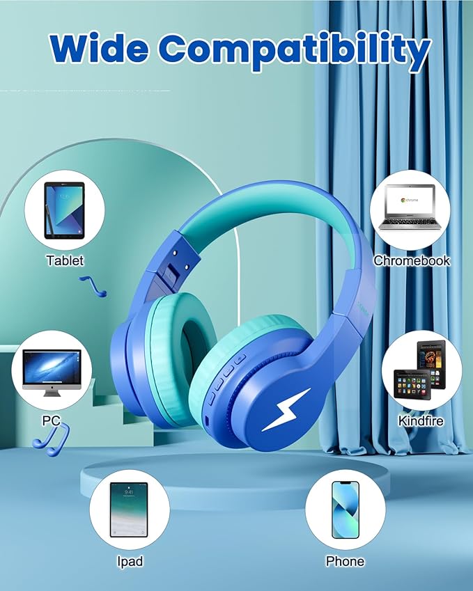 seenda Kids Headphones Wireless, Bluetooth Headphones for Kid with 85/94dB Volume Limit, 45H Play Time, 3 Light Modes, Built-in Mic Headset for Toddler Boy Girl Travel School iPhone iPad Tablet