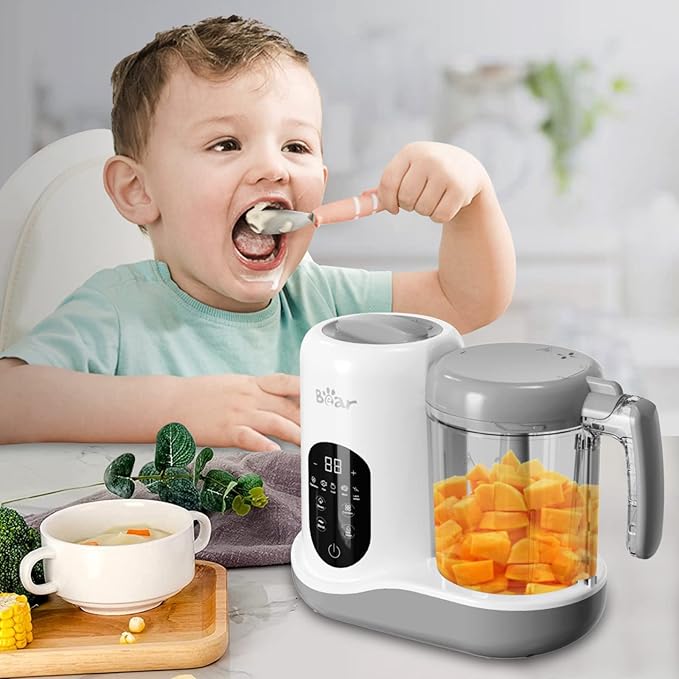 BEAR 2024 Baby Food Maker | One Step Baby Food Processor Steamer Puree Blender | Auto Cooking & Grinding | Baby Food Puree Maker with Self Cleans | Touch Screen Control, White