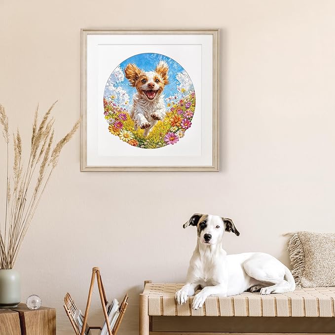 Jigfoxy Wooden Puzzles for Adults, Running Puppy Wood Puzzles Adult, Unique Animal Shape Wooden Jigsaw Puzzles for Adults, Birthday Gifts for Puzzle Lovers, Family, Friend (S-8 * 8.3in-108pcs)