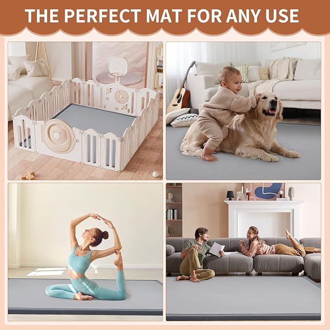 Baby Play Mat for Floor - 1.4" Thick Memory Foam Rug, 60"x60" Playpen Tummy Time Mat, Soft Velvet Nursery Rug, Large Padded Crawling Mat, Cushioned Pads for Playroom Toddlers, Infants, Yoga, Tatami