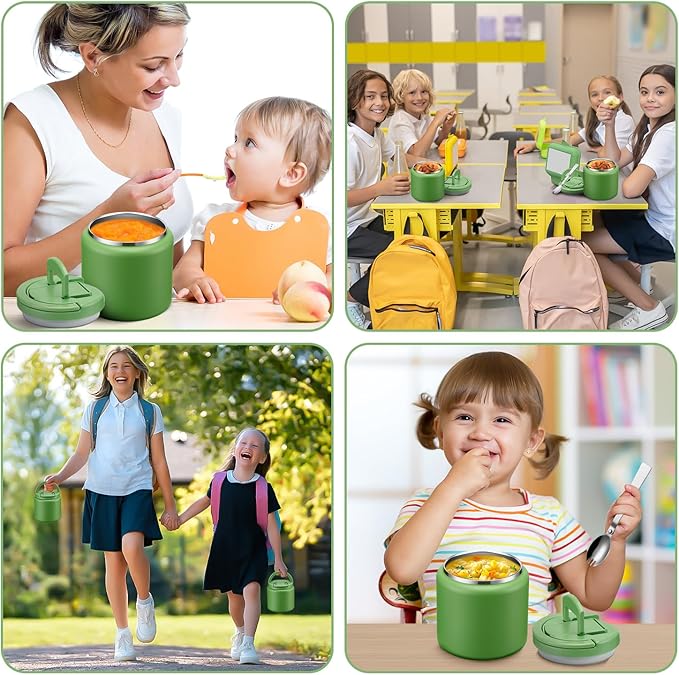 Soup Thermo for Hot Food Kids 25.5oz Lunch Containers with Buckle Lid Wide Mouth Hot Food Jar Vacuum Insulated Stainless Steel Bento Box Leakproof with Spoon(Green)