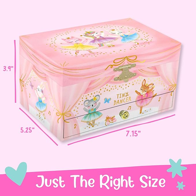 Musical Ballerina Kids Jewelry Box - Girls Jewelry Box with Mirror, Ballerina Gifts for Little Girls, Unicorn Toys for Girls Age 4-6