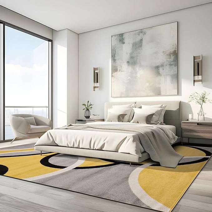 Rugshop Contemporary Abstract Circles Easy Maintenance for Home Office,Living Room,Bedroom,Kitchen Soft Area Rug 7'10" x 10'2" Yellow