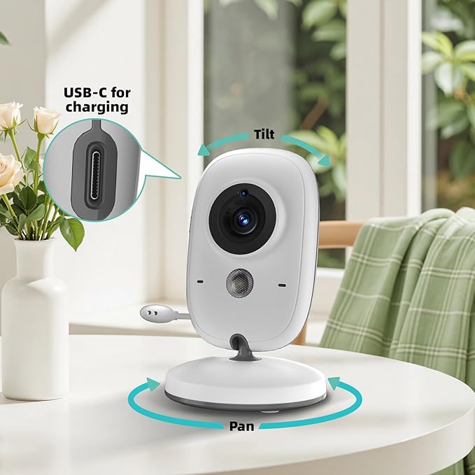 No WiFi Baby Monitor with Camera and Audio,Lag-Free Connection,Plug & Play,IPS Screen,HD Camera,Night Vision, 2-Way Talk,8 Lullabies,1000ft Range,Portable Baby Monitor,2025 Parents' Trusted Choice