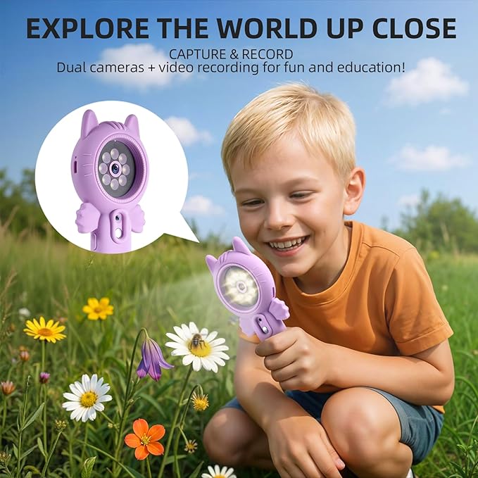 Kids Microscope–500X Digital Pocket Handheld Microscope with Dual Cameras, Autofocus & 32GB Card STEM Educational Toy & Christmas Birthday Gift for Boys & Girls Ages 3 4 5 6 7 8 9 10(Pink)